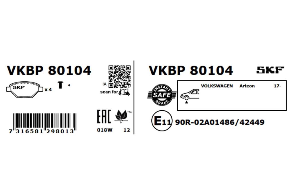 Jogo de 4 pastilhas de travão SKF ref. VKBP 80104